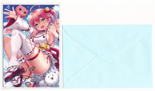 hololive hololive comeback commemorative voice illustration postcard with foil stamping copy and Handwritten Signature drawn by Daiki Kase Sakura Miko