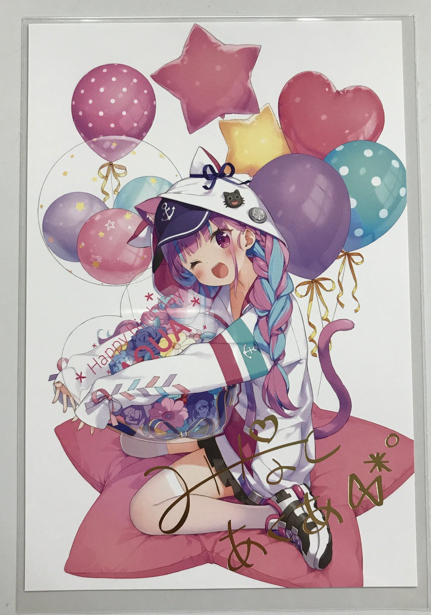 hololive Hololive Hololive Birthday Anniversary 2021 Foil Stamped Copy Signed Postcard Minato Aqua