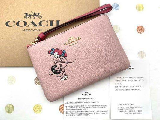 Coach x Disney Japan Limited Corner Zip Wristlet Skateboard Mickey Mouse Pink