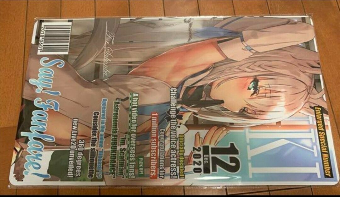 Hololive Shirakami Fubuki Magazine style Rubber Mat Play Mat Mouse Pad Rare