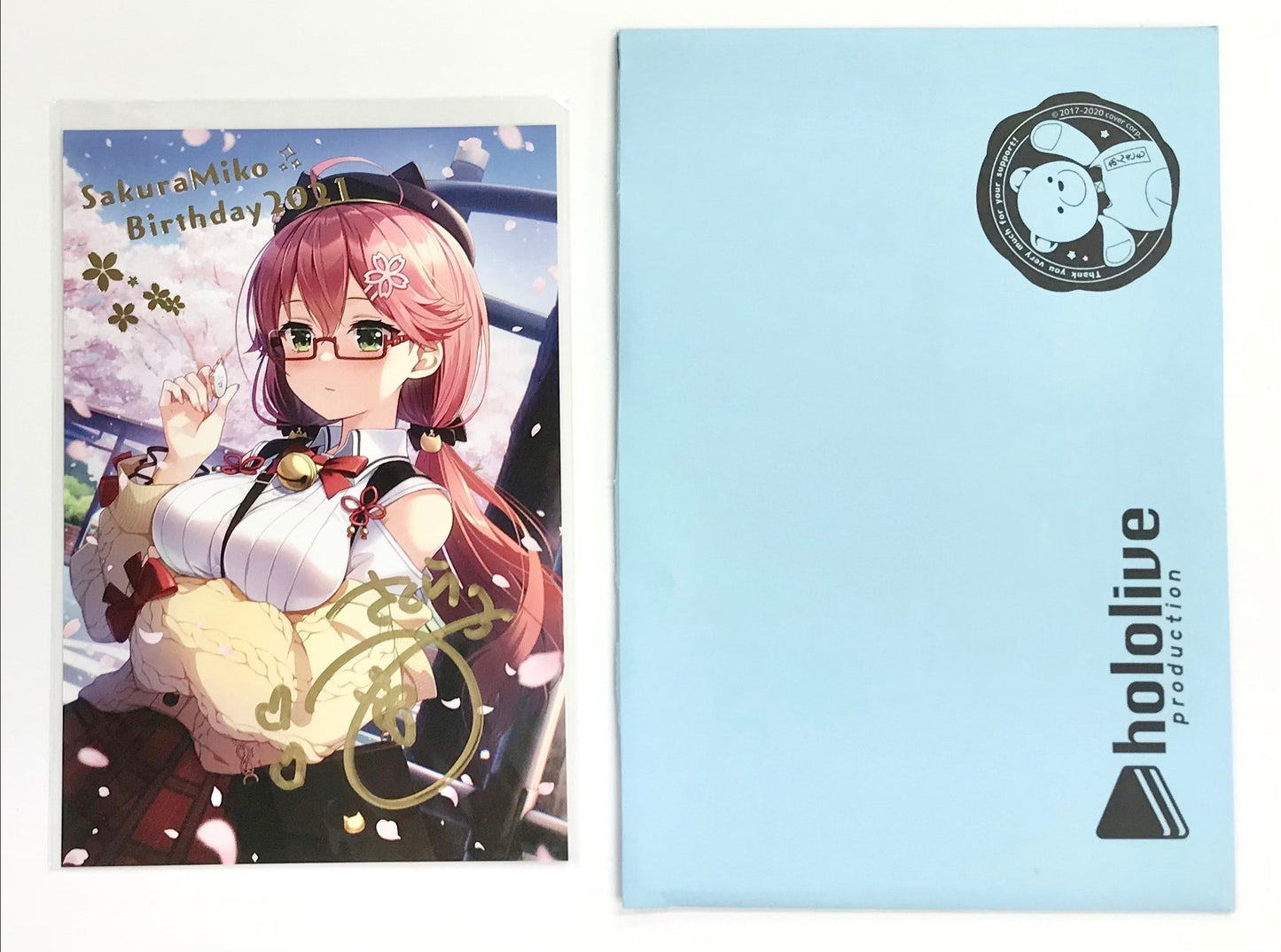 hololive hololive birthday commemoration 2021 Handwritten Signatureed foil stamped postcard drawn by Mr. Orudan Sakura Miko