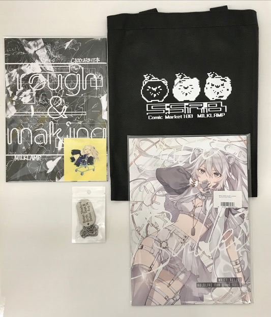 Milk lamp new book set WHITE BULLET rough making non-woven bag mini sticker dog tag necklace hololive Tomari milk lamp Comic Market 100/Comiket 100