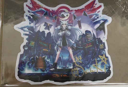 hololive hololive 3rd Anniversary Commemoration Foil Stamped Copy Signed Mascot Great War Die-cut Postcard Drawn by Keiswabe Shirakami Fubuki