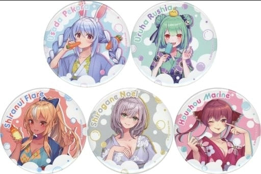 Gokurakuyu Badges and Pins All 5 Types Set Hololive x Gokurakuyu/RAKU SPA Flow Life Trading Can Badge Yukata ver