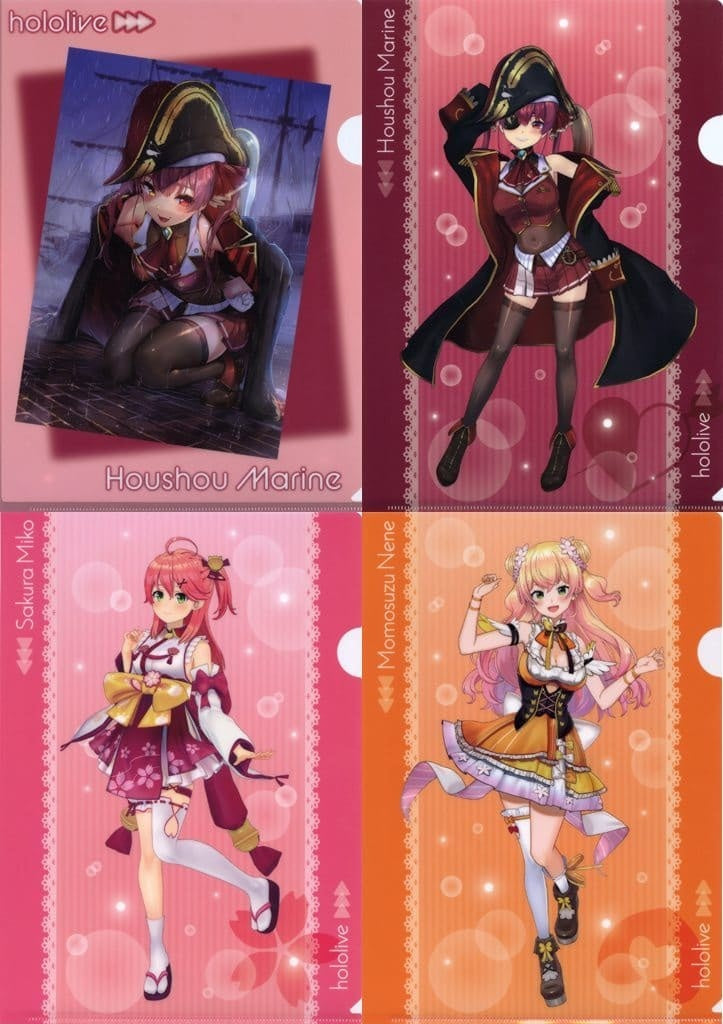 Clear File Houshou Marine, Miko Sakura, Nene Momosuzu A4 Clear File Set of 4 Virtual YouTuber Hololive x Lawson
