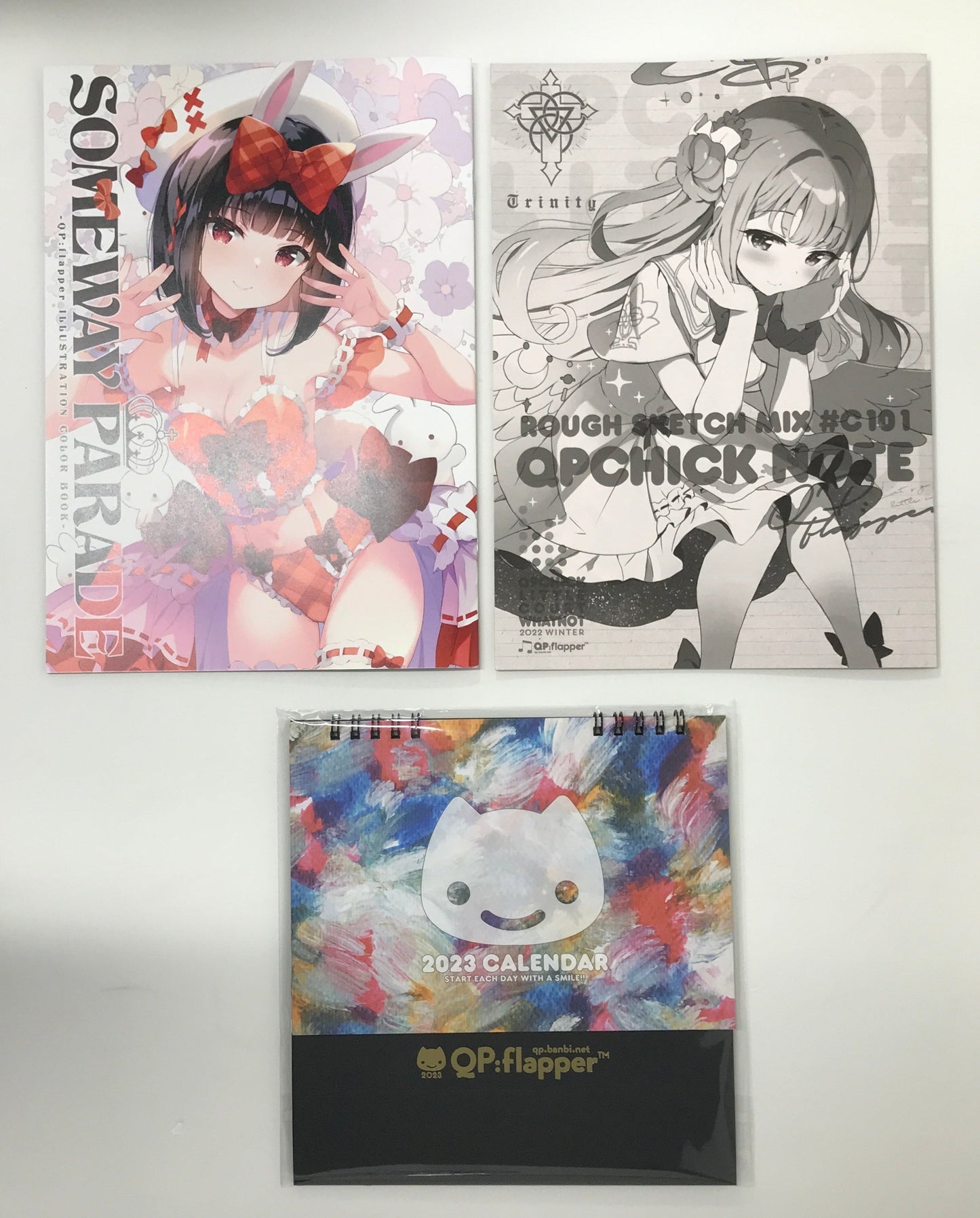 QP flapper new book set SOMEWAY PARADE -QP flapper ILLUSTRATION COLOR BOOK- QPCHICK NOTE ROUGH SKETCH MIX C101 calendar hololive Tometa Ohara QP flapper Comic Market 101/Comiket 101