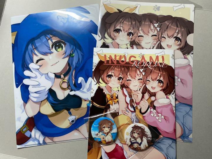 Korone Inugami Doujinshi Clear File Can Badge Set Comic Market c101